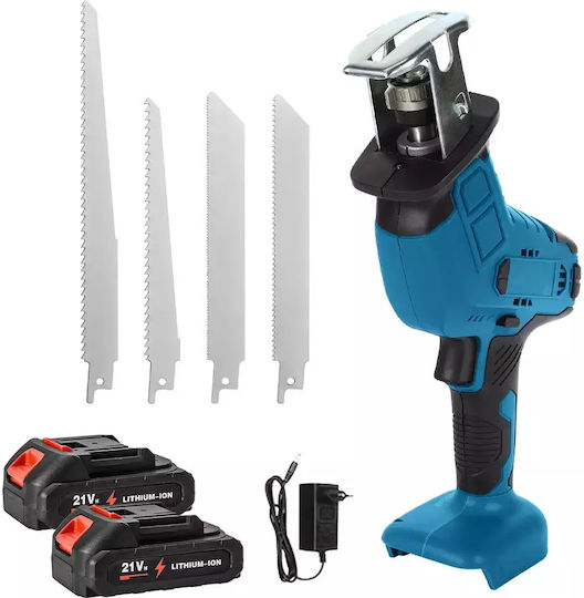 Fierăstrău Electric Fără Fir cu Mișcare Alternativă 0-3000 Rpm Adâncime de Tăiere Lemn 100 Mm Mâner Ergonomic 2xBaterie