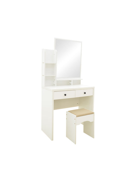 Pakketo Bodenstehende Schminktisch Kreno Holz Weiß Mit Spiegel & Hocker 80x40x155cm