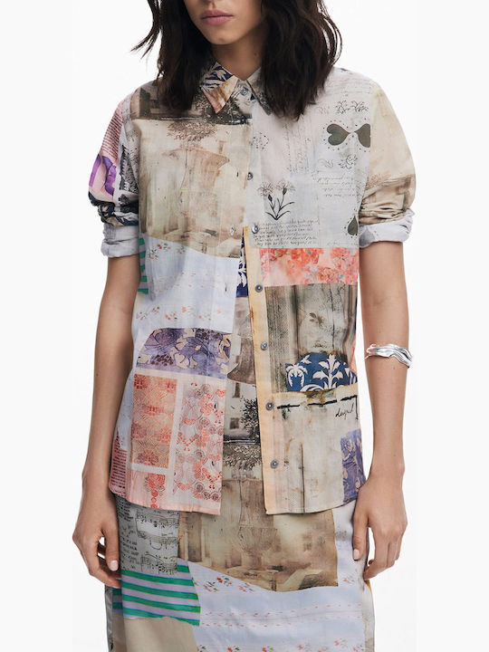 Postcard Long Sleeve Women's Cotton Shirt Beige