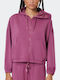 Kurzgeschnitten Damen Sweatshirtjacke Kapuzen Crushed Berry