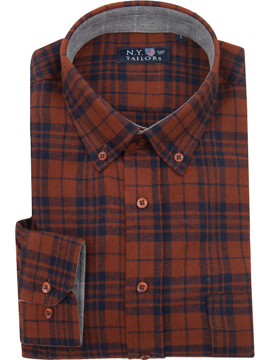 New York Tailors Flannel Shirt Cognac-blue
