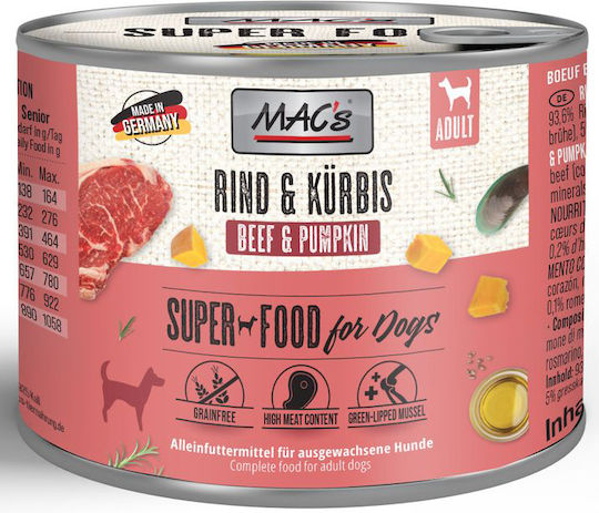 Mac's Nassfutter Hunde in Dose mit Rindfleisch und Kürbis ohne Getreide 200gr
