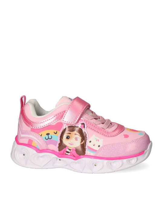 Gabby's Dollhouse Παιδικά Sneakers Ανατομικά με Σκρατς & Φωτάκια Ροζ