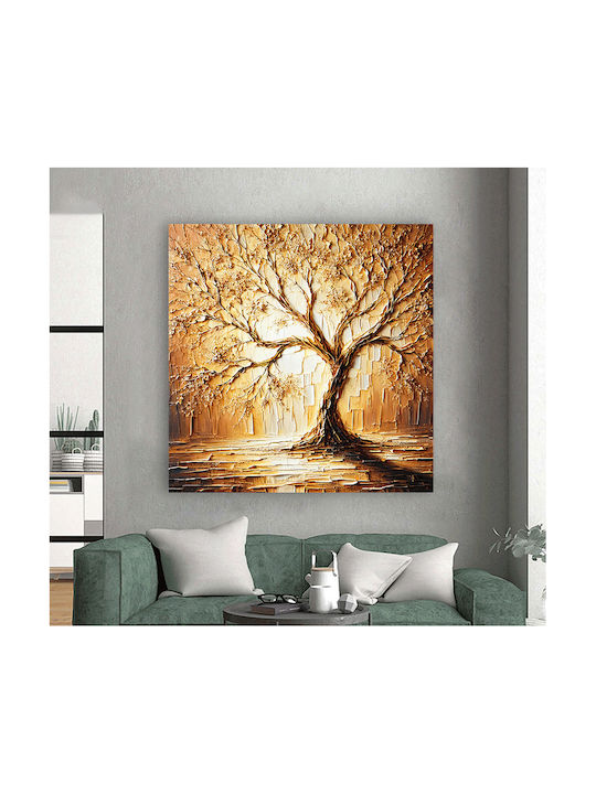 Canvas Painting Gold Tree Brushes 90x90 Cm
