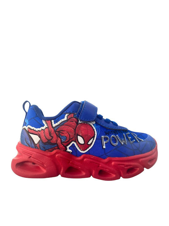 Disney Spiderman Kids Sneakers Anatomic with Hoop & Loop Closure with Lights Blue / Red