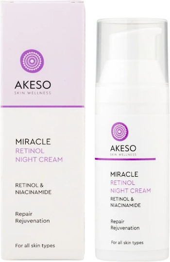 Akeso Miracle Κρέμα Προσώπου Νυκτός για Αντιγήρανση, Ακμή & Πανάδες με Ρετινόλη & Νιασιναμίδη 50ml