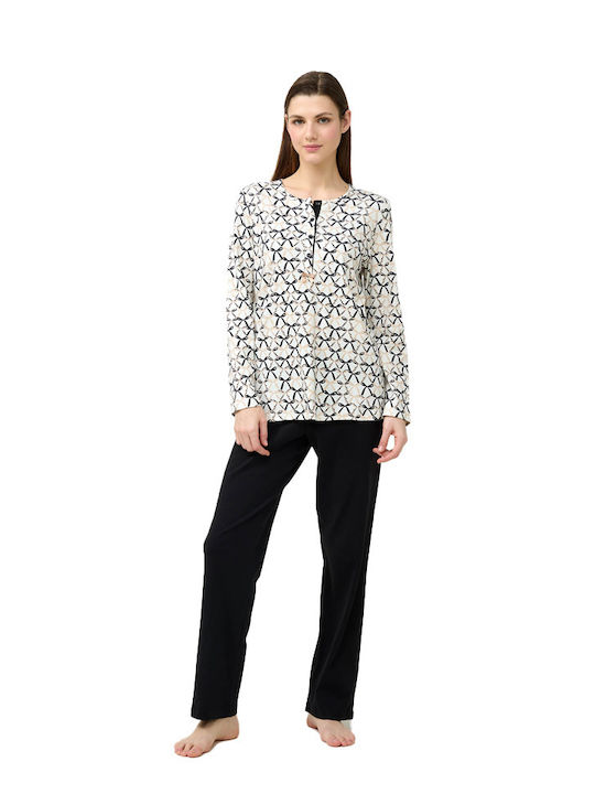 Vamp Winter Women's Pyjama Set Cream, Black