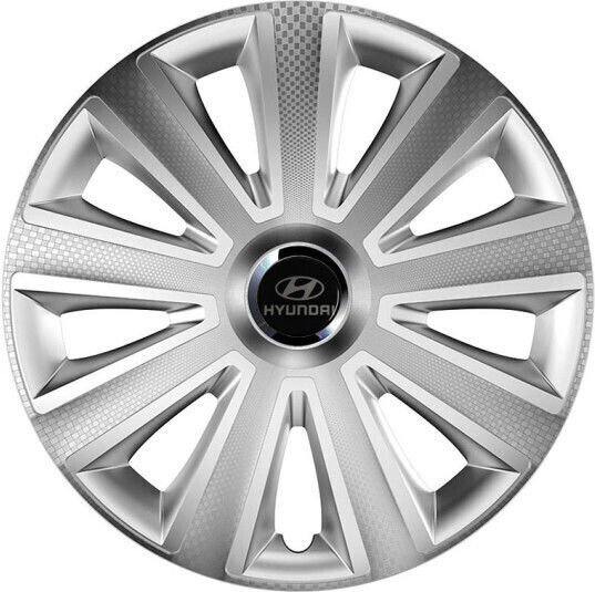 Versaco Car Hubcap Set Aviator Carbon Rc with Hyundai Emblem 14" 4pcs Silver