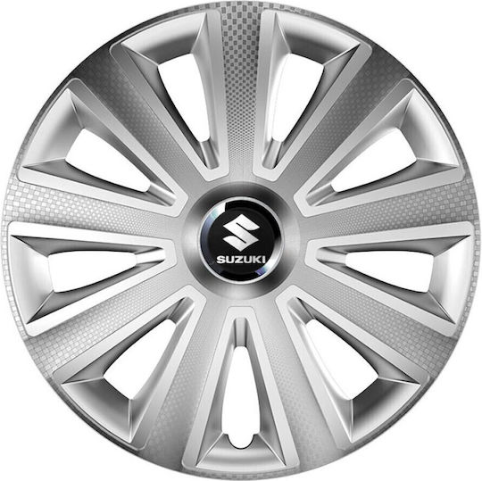 Versaco Car Hubcap Set Aviator Carbon Rc with Suzuki Emblem 14" 4pcs Silver