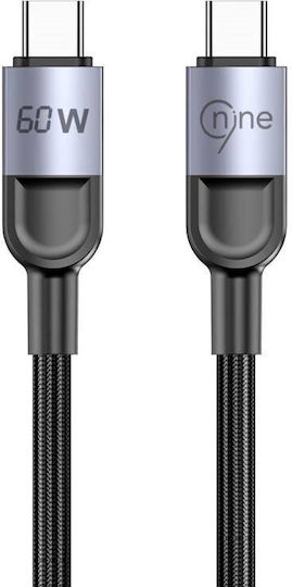 Nine Braided USB 2.0 Cable USB-C male - USB-C 60W Μαύρο 1m