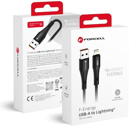 Forcell Regular USB-A la Cablu Lightning 12W Negru 1m