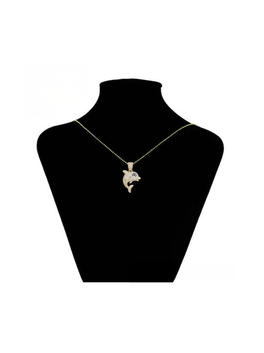 Chrysothemiss Дамска Огърлица Dolphin Spirit Бикини Дънки Делфин Зиркон 14k Жълто Злато Екологична Мед