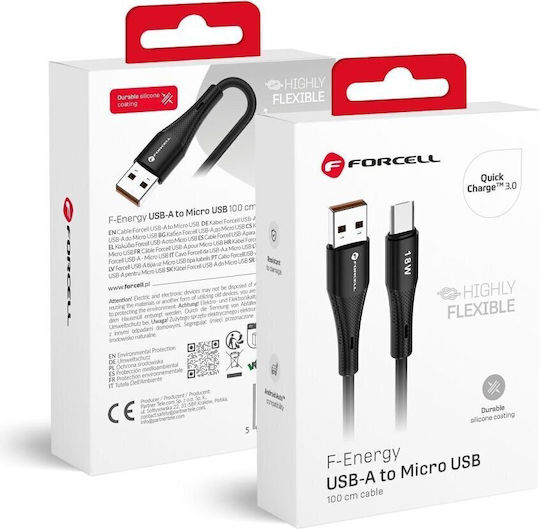 Forcell Regular USB 2.0 to micro USB Cable Μαύρο 1m FOCB-395338 1τμχ