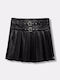 Kids' Leather Pleated Skirt Black