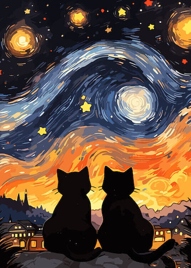 Olympus Diamantmalerei "Zwei Katzen In Sternennacht" Ψηφιδωτό Μωσαικό 'Zwei Katzen Im Sternen Himmel' 40x30