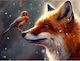 Olympus Diamond Painting "Winter Fox Bird" Mosaic "Fox Little Bird Winter Landscape" 50x40