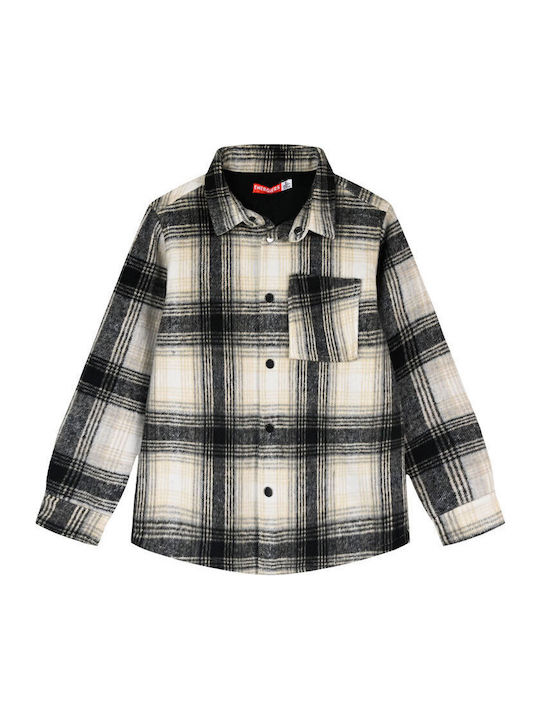 Kids Checked Shirt Long Sleeve Black