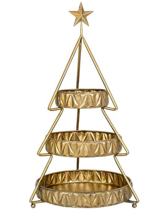 Weihnachtsdekorationen mit Bäumen Dreistöckiger Metallischer Teller Baum Fylliana Fl0041 Gold Farbe 42x37x88cm Weihnachtsdekorationen mit Bäumen Dreistöckiger Metallischer Teller Baum Fylliana Fl0041 Gold Farbe 42x37x88cm