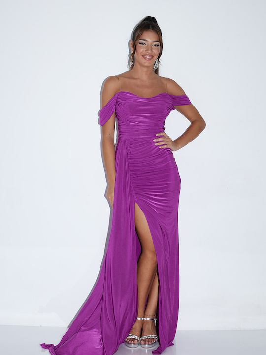 RichgirlBoudoir Maxi Βραδινό Φόρεμα Ντραπέ Φούξια