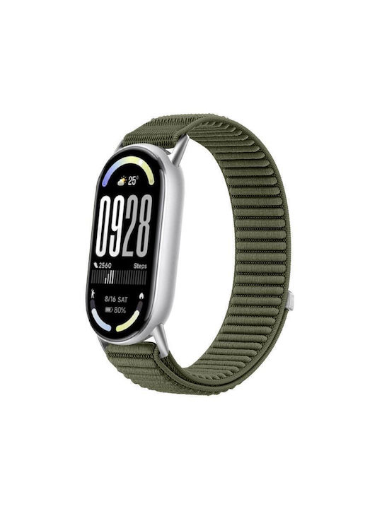 Geflochtenes Series Tragbare Bänder Nylon Wellenstil Klettverschluss Xiaomi Mi Band 10 9 8 Armeegrün
