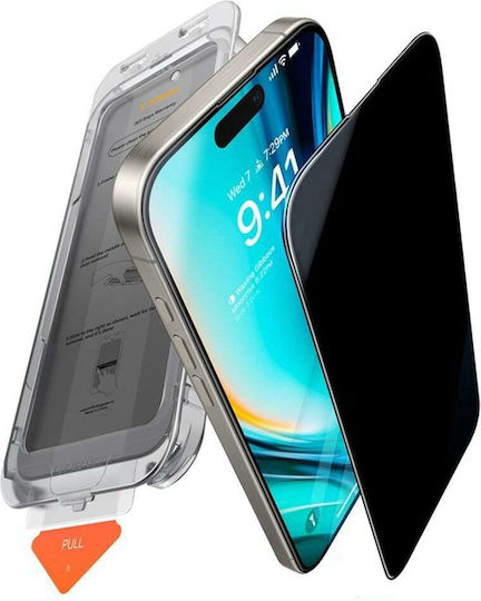 Torras Privacy Tempered Glass Negru (iPhone 17 / 17 Pro / 16 Pro)