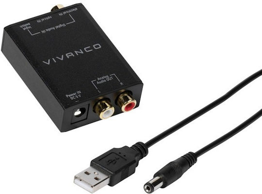 Аудио Конвертор Vivanco 46143 От Toslink Женски Към 2x RCA L R Женски Захранван С USB