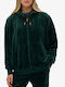 Country Club Long Women's Sweatshirt Jacket Velvet Hooded Enamel Green