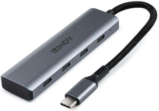 Lindy 4 Port Hub with USB-C Connection Gray