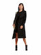 Rose Wool Women's Black Coat with Belt
