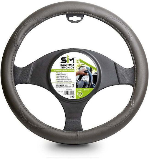 SIM Husă Volan Auto cu Diametru 37-38cm Sintetic Gri cu Cusătură Gri