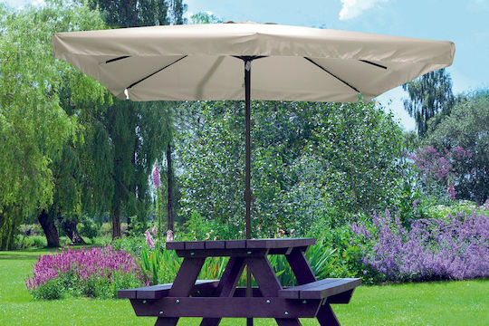 Umbrelă De Grădină 3x3m Ecru Pânză Flaps Antracit Ramă Metalică Manivelă