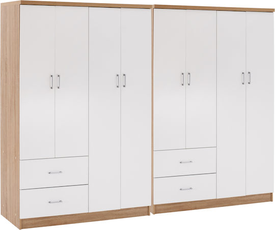 Achtblättrig Kleiderschrank Briana Sonama, White 241x42.5x180.5cm