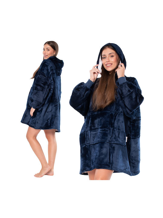 Sherpa Decke mit Ärmeln 80x84cm Navy Blau