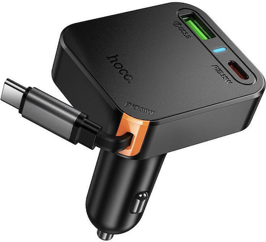 Hoco NZ18 Guardian Автомобилен Зарядно Устройство 65W 3A с Портове 1xUSB-A 1xType-C с Type-C Кабел Черен Цвят