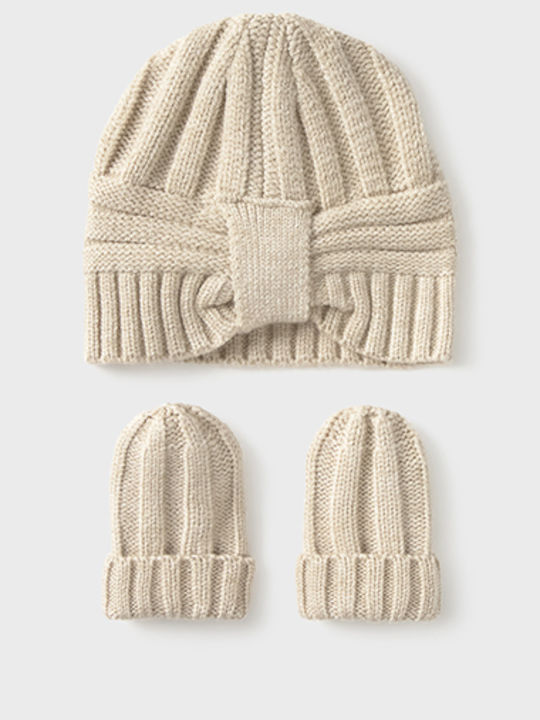 Mayoral Kinder Mütze Set Gestrickt Beige