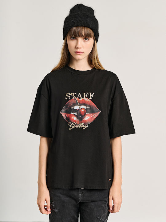 Staff Women's Blouse Cotton Short Sleeve Black