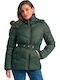 Women's Long Puffer Jacket for Winter with Hood Dark Green