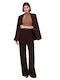 Damen Hoch tailliert Stoff Hose Brown
