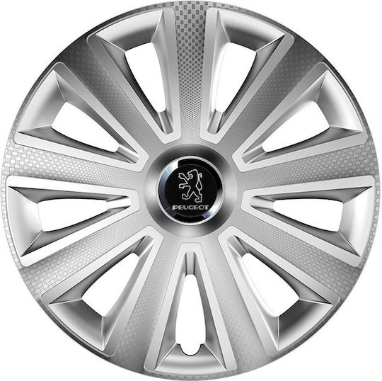 Versaco Комплект тапи за колела на автомобил Aviator Carbon Rc с Марка Пежо 4бр 14" Сребрист