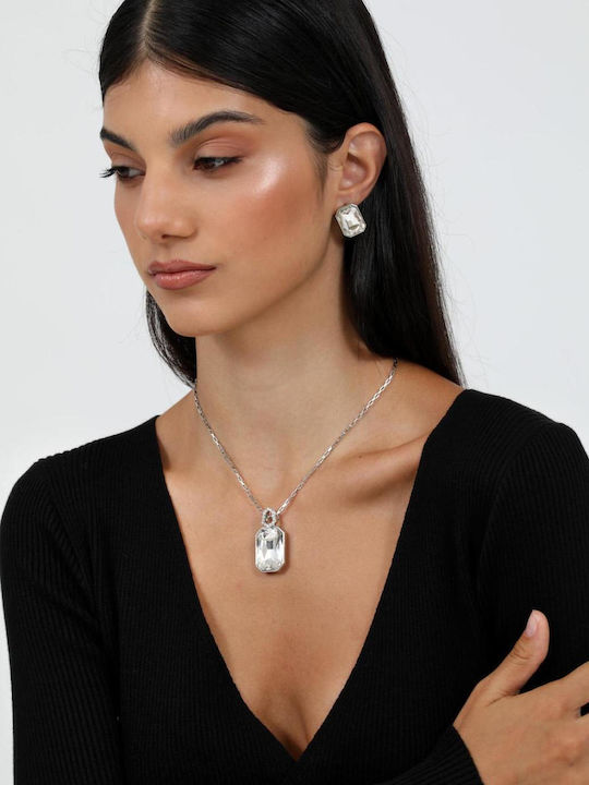 Doca Set with Necklace & Earrings from Steel with Stones