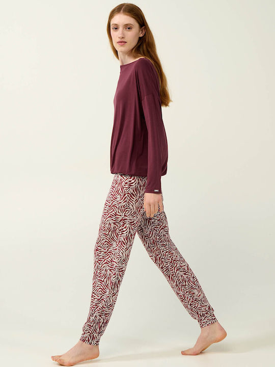 Vamp Winter Damen Pyjama-Set Burgundy
