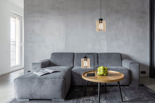 Light Home Holz Tischlampe für Fassung E27 mit Schwarz Schirm und Basis