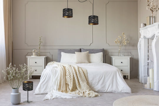 Light Home Метална Настолна лампа за Цокъл E27 с Бял Абажур и Основа
