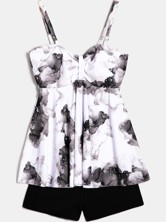 Plus Size Σετ Μαγιό Τανκίνι Marble Μαύρο Μαύρο