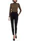 Damen Hoch tailliert Stoff Hose mit Gummizug Black