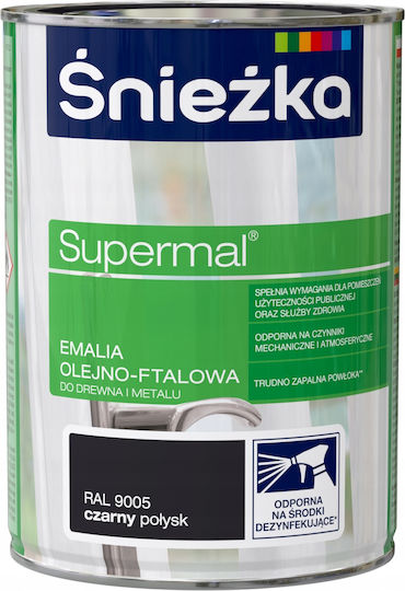 Śnieżka Supermal Schwarze Glänzende Metall-Holz Farben 9005 0,8l