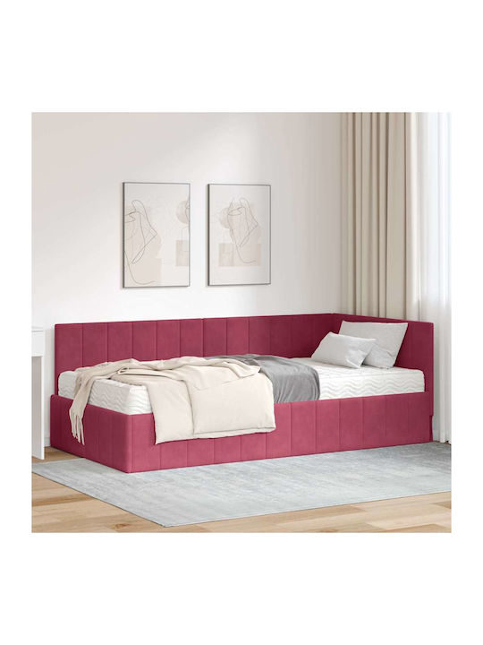 Ein Einzelbett Mit Samt Rot Mit Lattenrost & Ma...
