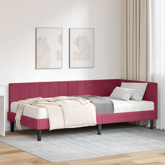 Ein Einzelbett Mit Samt Rot Mit Lattenrost & Matratze 100x200cm