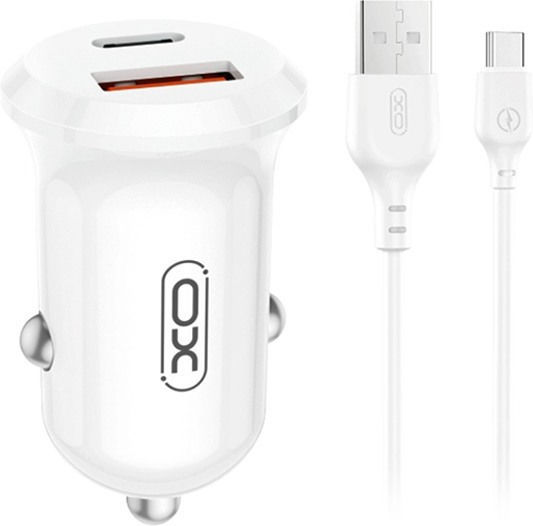 XO Cc69 Car Charger 30W Fast Charging with Ports: 1xUSB 1xType-C with Cable Type-C White Color