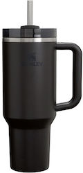 Stanley Quencher H2.0 FlowState Handled Tumbler Thermos Stainless Steel BPA Free 1.18lt Black with Straw and Handle